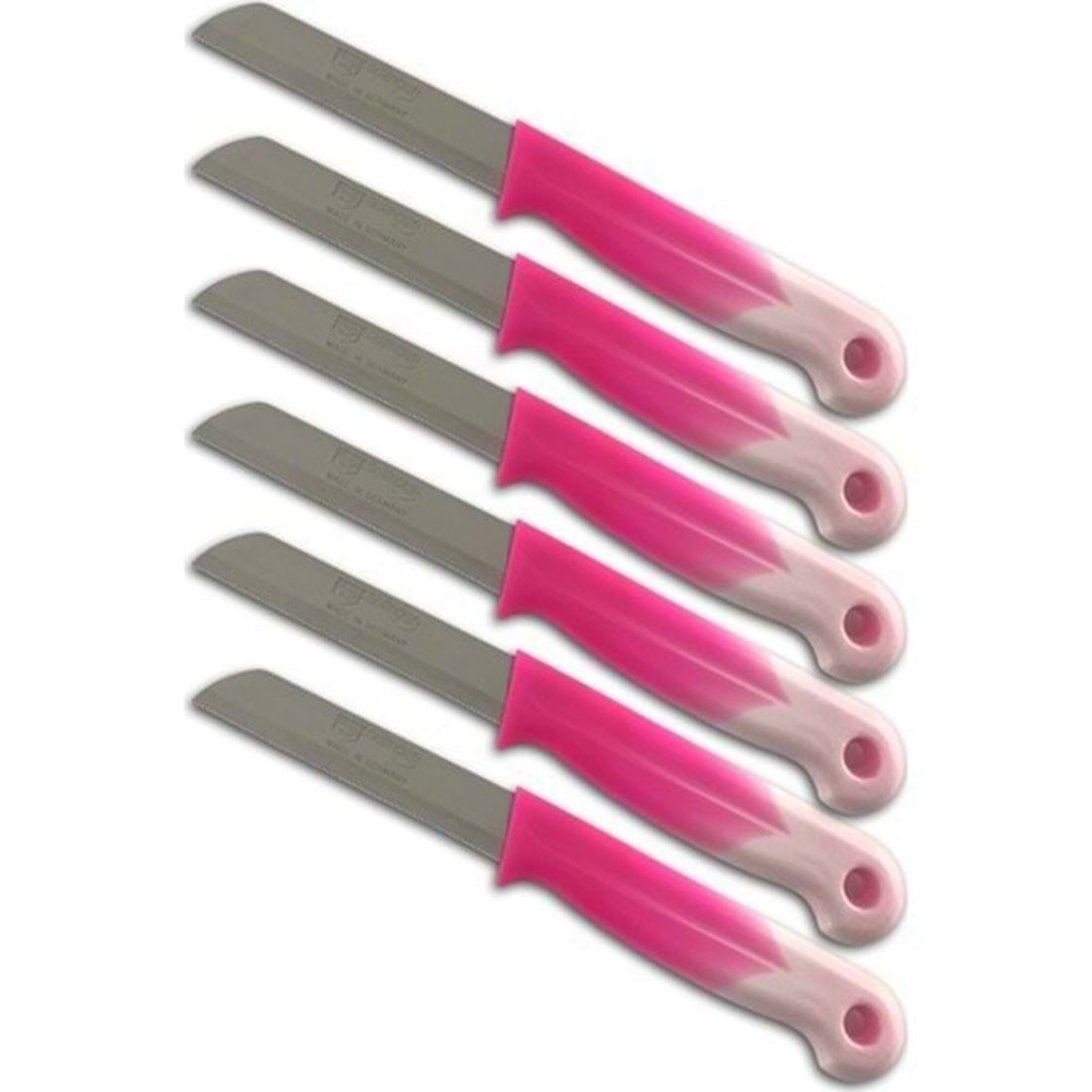 Solingen Meyve Bıçağı Tırtıklı 6'lı Set ( Koyu Pembe )