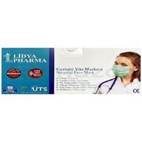 Lidya Pharma Cerrahi Yüz Maskesi 3 Katlı 50 Adet
